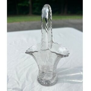 Vintage Duncan & Miller 6.5" Clear Etched Floral Glass Bride's Posy‎ Basket